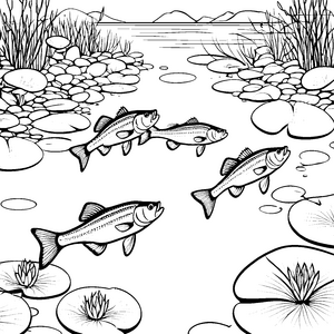 Schwimmende Barsche im glitzernden Wasser Ausmalvorlage für kleine Entdecker
