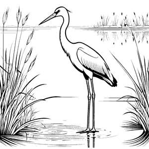 Eleganter Reiher beim Fischen Ausmalbild für pflanzenverliebte Abenteurer