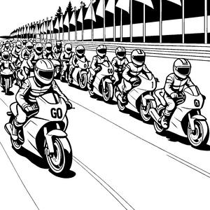 Rasante Renn-Motorräder auf der Schnellstrecke Ausmalvorlage für kleine Geschwindigkeitsfans