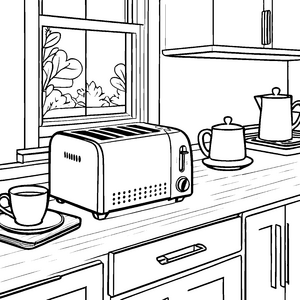 Kreativer Toaster bei leckerem Frühstück Ausmalbild für junge Küchenchefs