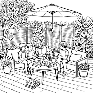 Inspiration pur auf dem Couchtisch im Garten Ausmalbild für kleine Naturfreunde