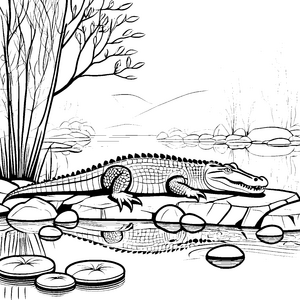 Majestätisches Krokodil am ruhigen Wasser Ausmalvorlage für abenteuerlustige Entdecker
