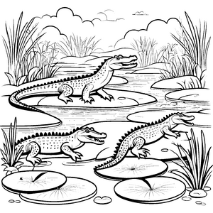 Spannende Krokodile beim Sonnenbaden Ausmalbild für abenteuerlustige Entdecker