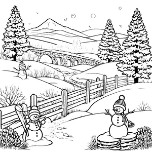 Fröhliche Schneemänner im Winterwunderland Ausmalvorlage für kreative Entdecker