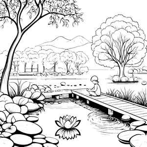 Zauberhafte Lotusblüte im klaren Wasser Ausmalbild für träumende Naturforscher