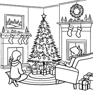 Frostige Weihnachtsfreude am festlichen Baum Ausmalbild für kreative Wichtel