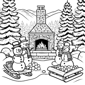 Schneemann-Duo beim fröhlichen Spiel Ausmalbild für kreative Winterfreunde