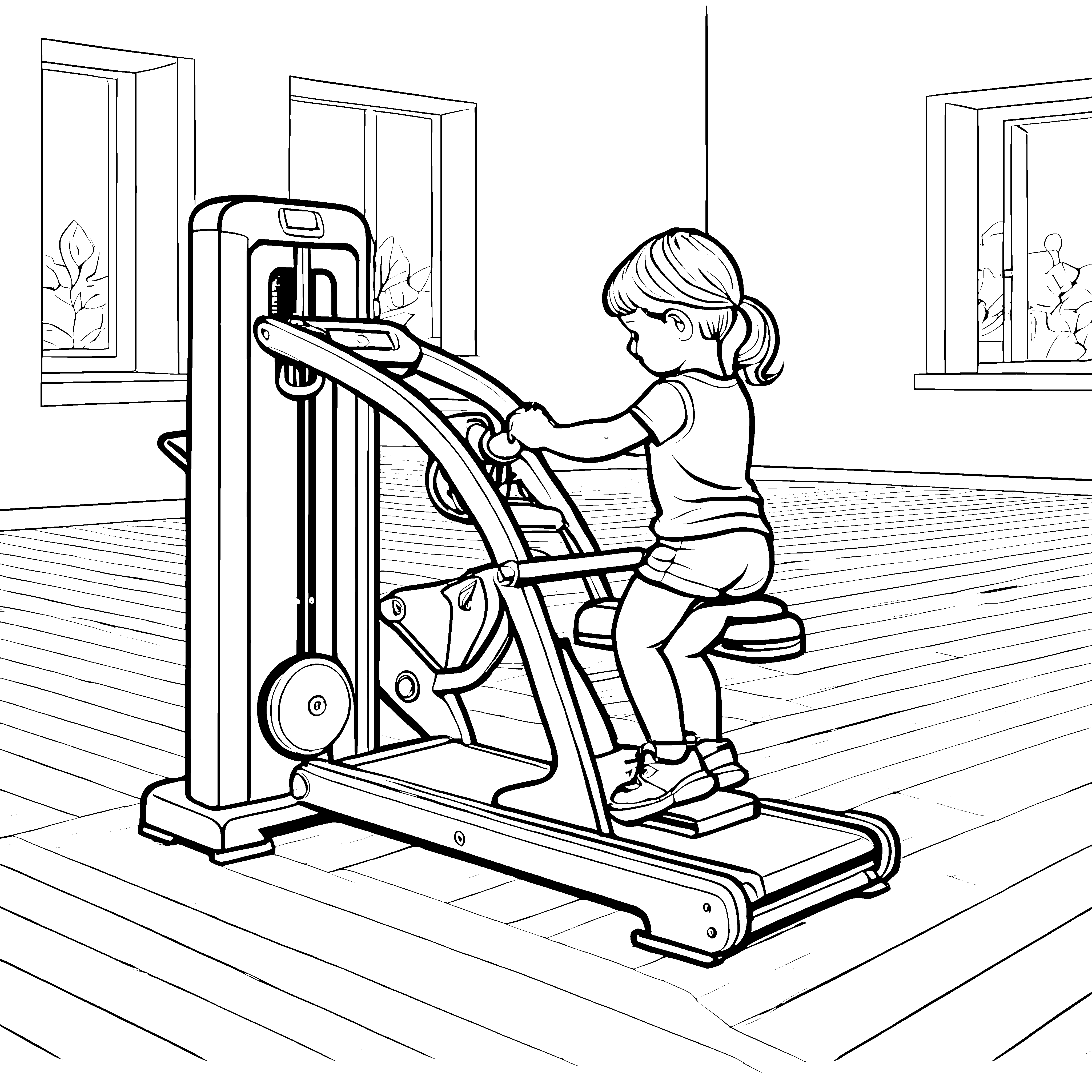 Kreative Beinpressen für kleine Fitnessfreunde Ausmalbild für mutige Bewegungsentdecker