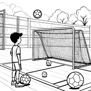 Kreativer Fußballspaß auf dem Sportplatz Ausmalbild für kleine Torjäger