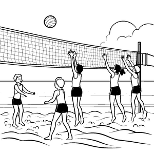 Spritzige Volleyballaction am Strand Ausmalbild für sportliche Entdecker