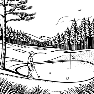 Abenteuerlicher Golfer am aufregenden Grün Ausmalvorlage für junge Sportfunken
