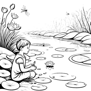 Friedliche Lotusblüten im klaren Wasser Ausmalbild für fantasievolle Wasserfreunde