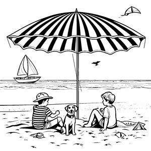 Strahlender Sonnenschirm am Ufer Malvorlage für abenteuerlustige Strandliebhaber