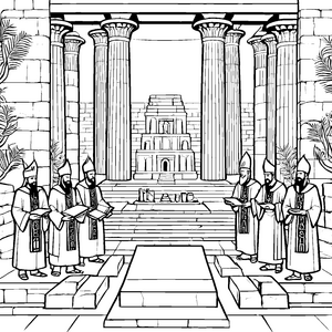 Ritual der Weisen im Babylonischen Tempel Ausmalvorlage für abenteuerliche Geschichtenerzähler
