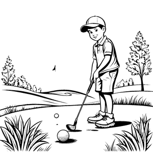 Kleiner Golfspieler auf Grün Ausmalvorlage für sportliche Entdecker