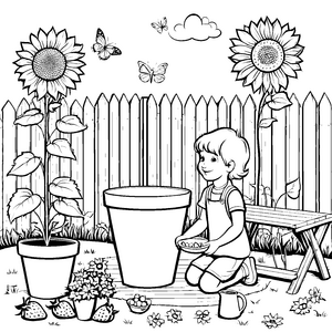 Farbenfrohe Blumen im bunten Garten Ausmalbild für junge Pflanzenfreunde