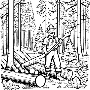 Starker Förster mit Holzstock im Wald Ausmalbild für abenteuerlustige Naturfreunde