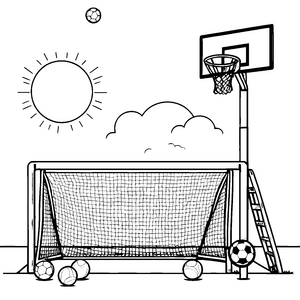 Bunte Ballons auf dem Sportplatz Ausmalvorlage für kleine Spielkünstler