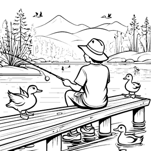 Fasziniertes Angeln mit quasselnden Enten Ausmalvorlage für kleine Naturforscher