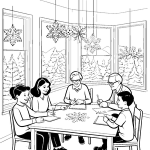Kreative Senioren gestalten Weihnachtskarten im Heim Ausmalmotiv für fröhliche Gemeinschaftsathleten