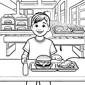 Großer Hamburger mit frischem Salat Ausmalmotiv für kreative Genussfreunde