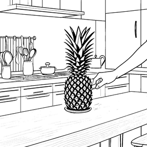 Fruchtige Ananas auf stilvollem Küchentisch Ausmalvorlage für kreative Küchenchefs