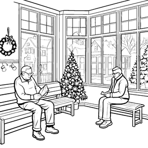 Gemütliche Weihnachtsstimmung im Seniorenheim Ausmalbild für weise Lebenskünstler