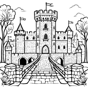 Majestätische Burg mit zauberhaftem Zugang Malvorlage für junge Fantasiekünstler