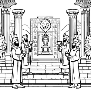 Majestätische Priester mit heiligen Kelchen Ausmalvorlage für abenteuerlustige Geschichtenerzähler
