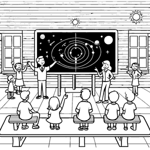 Lehrreiche Schulstunde über das Sonnensystem Ausmalvorlage für wissbegierige Entdecker