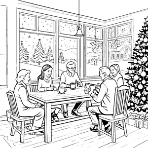 Besinnliches Weihnachtskaffee mit den Großeltern Ausmalbild für fröhliche Familienentdecker