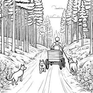 Harmonische Landschaft mit fröhlichem Kinderwagen Ausmalmotiv für junge Naturfreunde