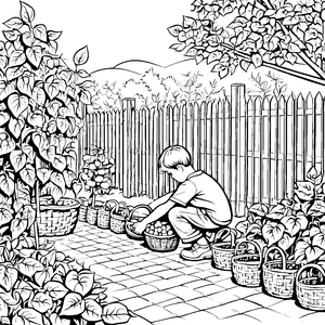 Wachsender Bohnen-Abenteuer im bunten Garten Ausmalbild für kleine Entdecker