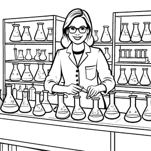 Faszinierende Lehrerin bei aufregenden Experimenten Ausmalvorlage für wissbegierige Forscher