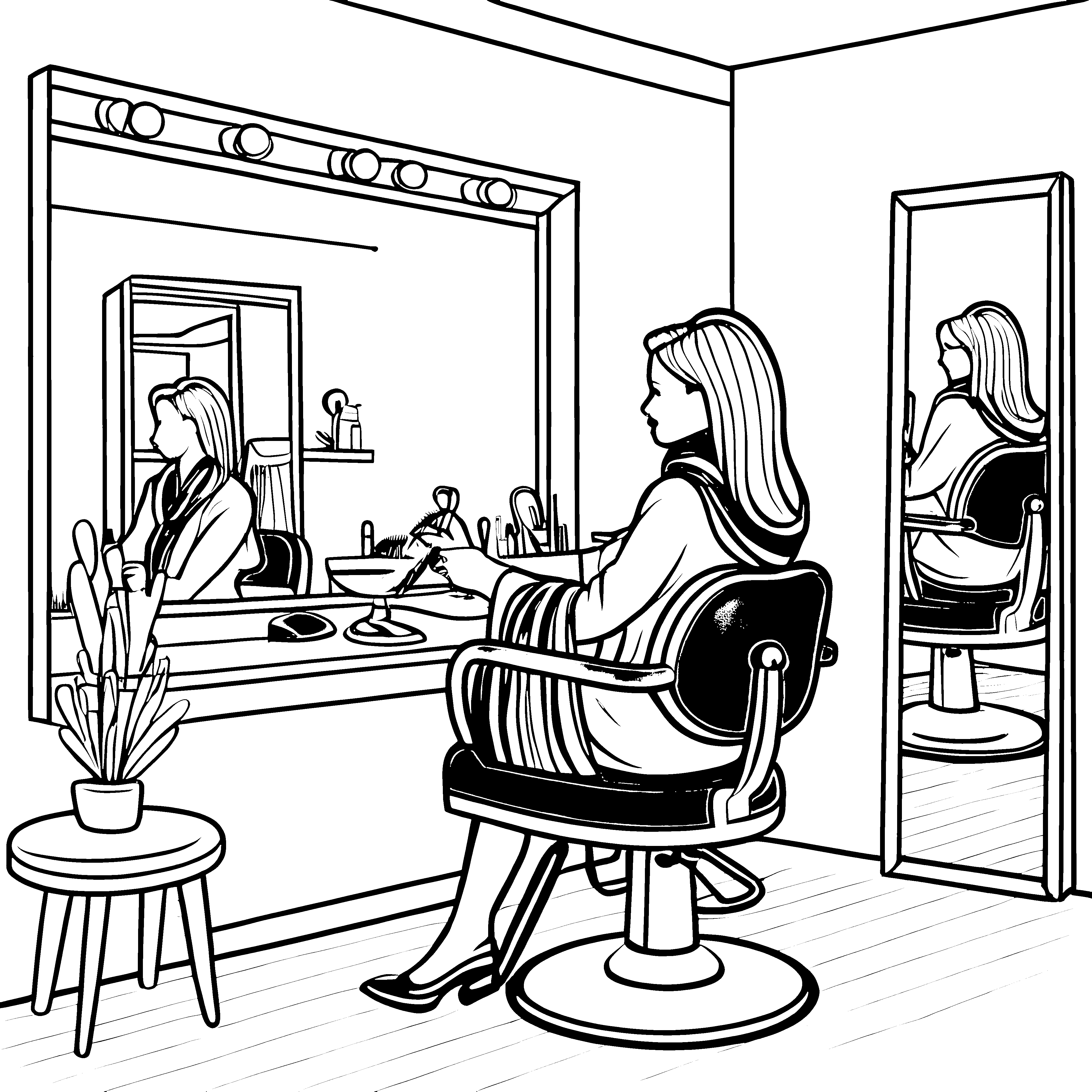 Moderne Friseursalon mit-stylischer Haarpflege Malvorlage für kreative Styling-Profis