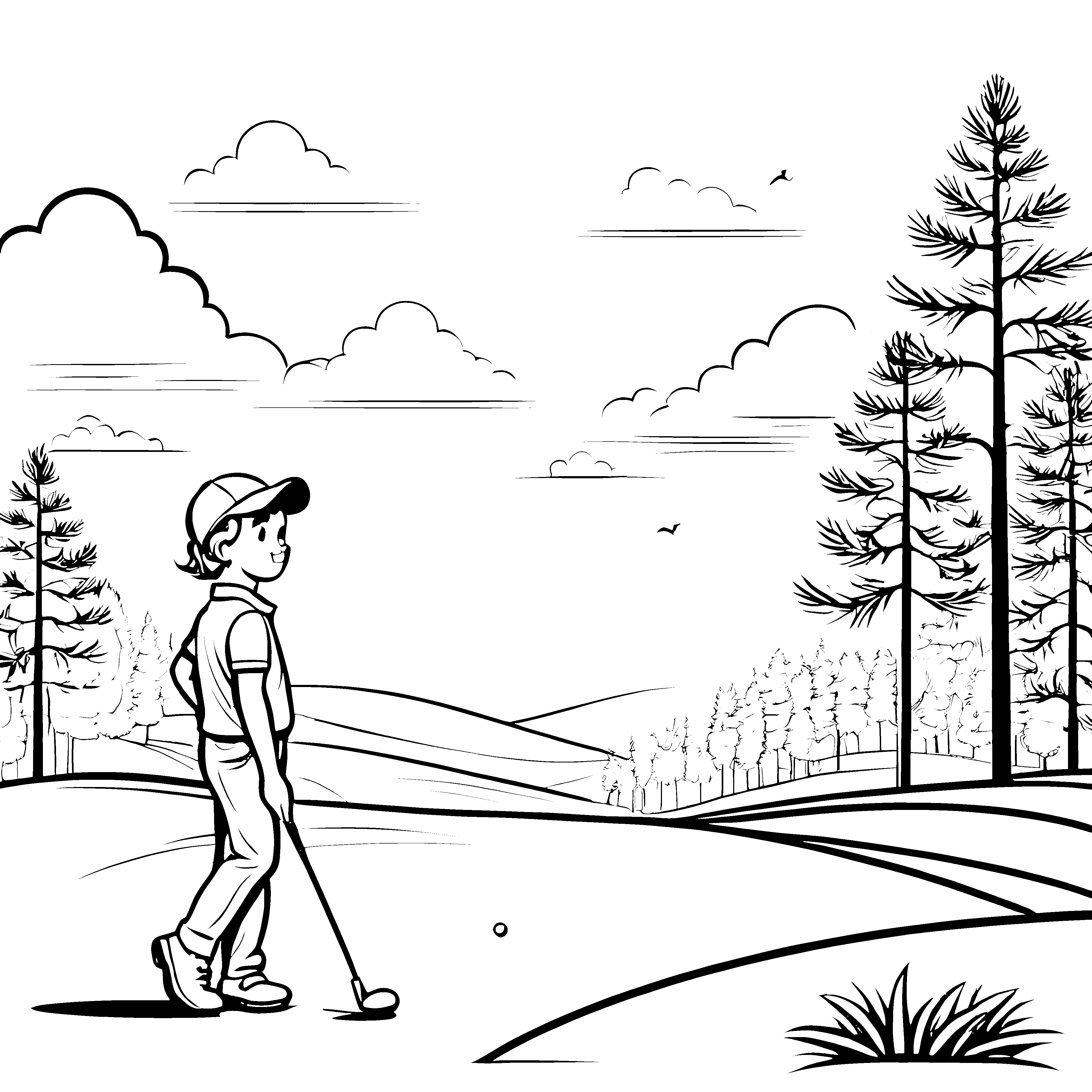 Junger Golfer auf spannender Runde Ausmalbild für begeisterte Nachwuchsgolfer