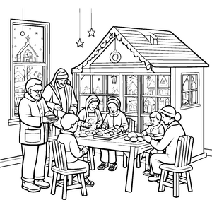 Herzliche Weihnachtsbäckerei mit fröhlichen Senioren Ausmalbild für kreative Entdecker