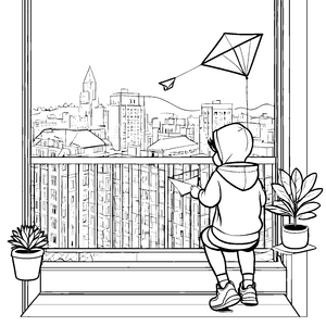 Luftige Kletterpartie auf buntem Balkon Ausmalvorlage für kreative Entdecker