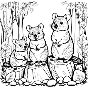 Quokka Babys entdecken das geheime Felsenreich Ausmalvorlage für neugierige Tierforscher