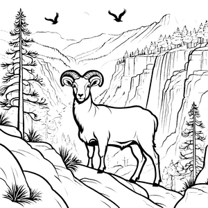 Majestätischer Hammel in bergiger Landschaft Ausmalbild für abenteuerlustige Naturfreunde