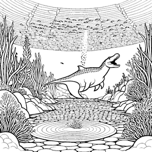Spannender Mosasaurus in geheimnisvoller Unterwasserwelt Ausmalbild für mutige Entdecker