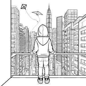 Blick auf die schillernde Stadt vom Balkon Ausmalvorlage für kleine Entdecker
