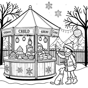 Bezaubernder Weihnachtsmarkt mit süßen Leckereien Ausmalbild für fröhliche Entdecker