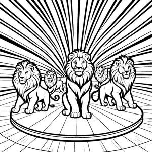 Majestätische Löwen im Zirkus-Scheinwerferlicht Ausmalbild für mutige Künstler