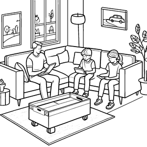 Kreativer Couchtisch für lustige Spielstunden Ausmalvorlage für neugierige Kleinentdecker