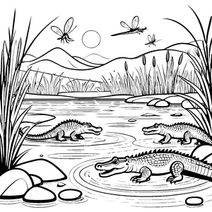 Kreative Krokodile im Wasserabenteuer Ausmalvorlage für neugierige Tierentdecker