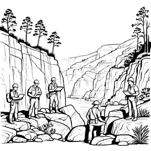 Archäologen erforschen faszinierende Felsenlandschaft Ausmalbild für neugierige Entdecker