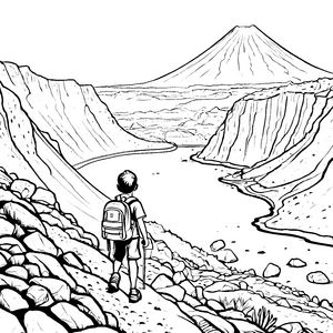 Abenteuerlicher Vulkan mit aufregender Landschaft Ausmalbild für neugierige Wanderer