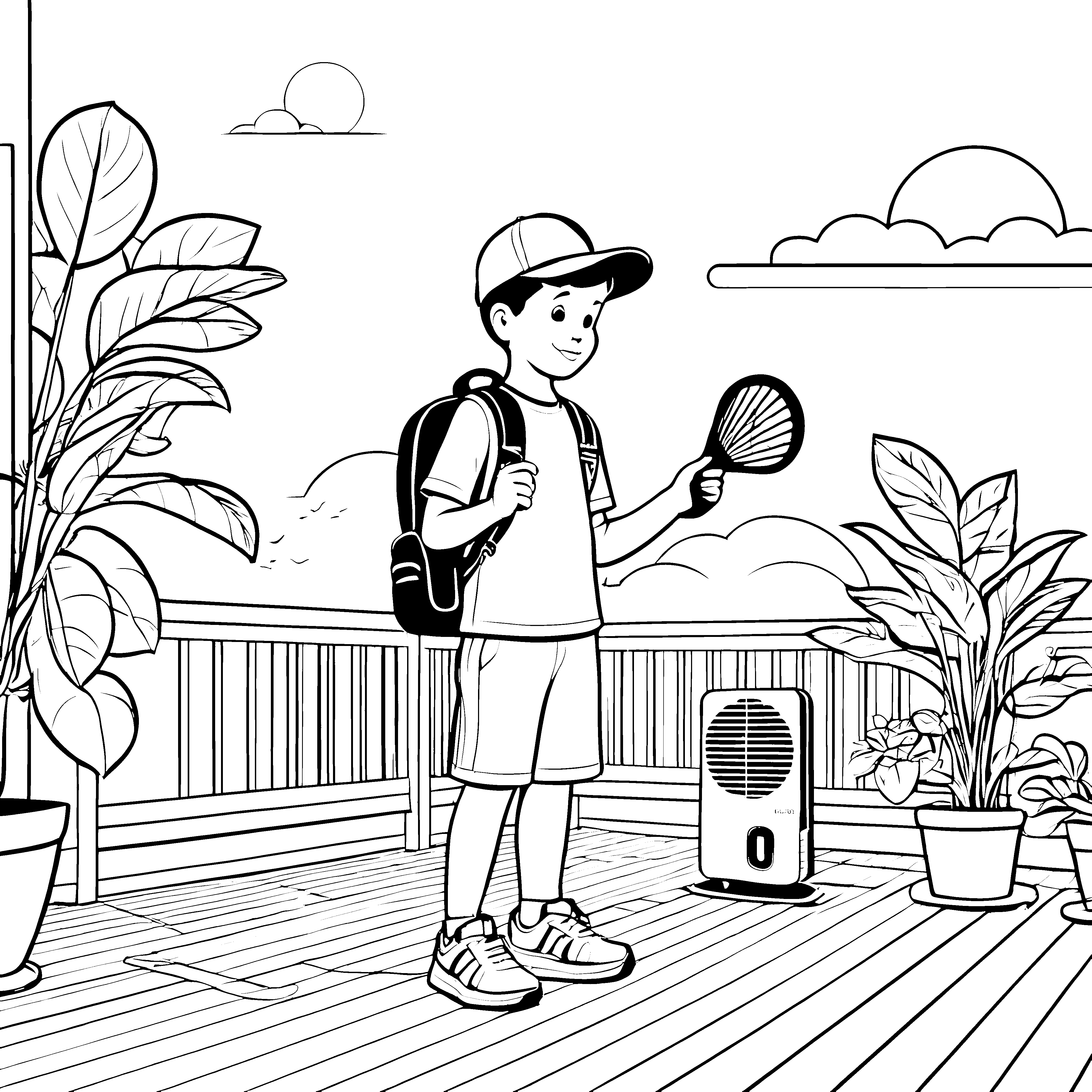 Erfrischendes Klimagerät auf sonnigem Balkon Ausmalbild für sportliche Entdecker