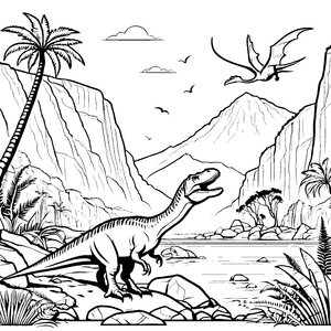 Tyrannosaurus Rex posiert majestätisch in der Urzeit Ausmalvorlage für kleine Dino-Fans